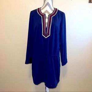 Laundry Shelli Segal Navy Orange Embroidered Retro Drawstring Drop Waist Dress M